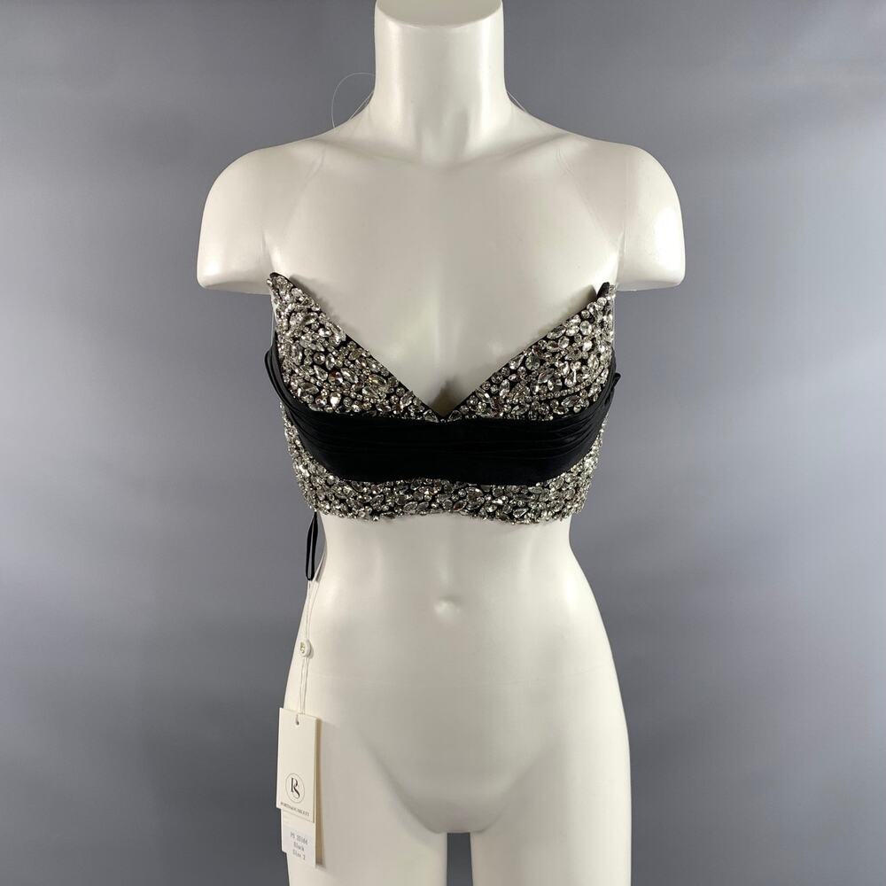 PORTIA & SCARLETT Size 2 Black Polyester Blend Beaded Strapless Dress Top